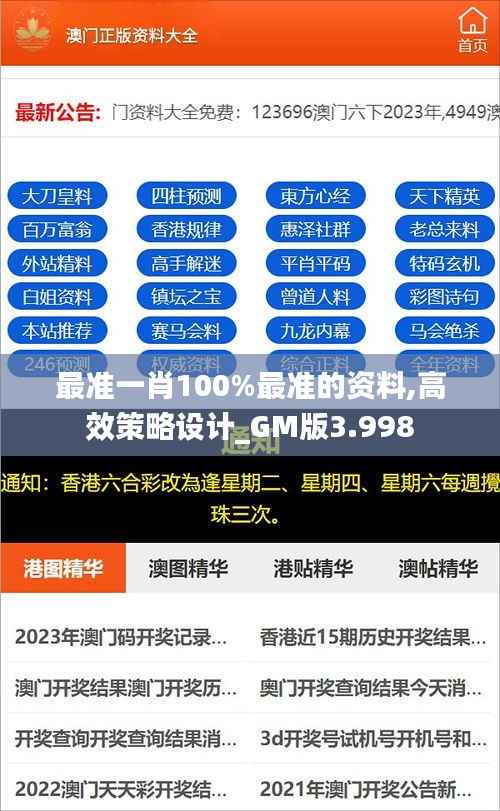最准一肖100%最准的资料,高效策略设计_GM版3.998