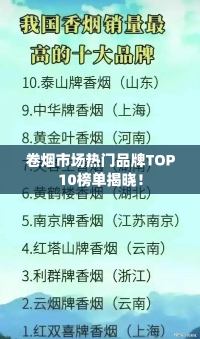 卷烟市场热门品牌TOP10榜单揭晓！